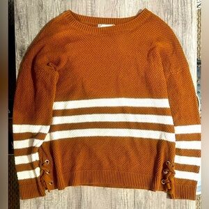 Pink Rose Orange and White Striped Sweater Size Medium